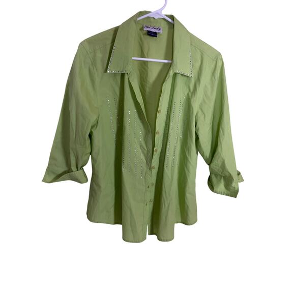 Vintage Get Lucky Shirt Green Collared Women’s L St Patrick’s Day Rhinestone Top - Picture 1 of 5